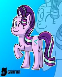 Size: 1084x1356 | Tagged: safe, artist:gradiusfanatic, starlight glimmer, pony, unicorn, g4, backwards cutie mark, female, gradient background, horn, looking at you, one eye closed, raised hoof, solo, wink, winking at you, zoom layer