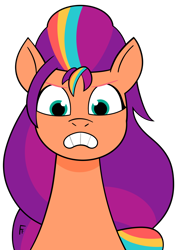 Size: 1956x2773 | Tagged: safe, artist:frownfactory, sunny starscout, earth pony, pony, g5, my little pony: tell your tale, female, looking at you, mane stripe sunny, mare, simple background, solo, sunny starscout is not amused, transparent background, unamused