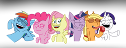 Size: 1965x755 | Tagged: safe, artist:oomplaoompadoopity2, applejack, fluttershy, pinkie pie, rainbow dash, rarity, twilight sparkle, earth pony, pegasus, pony, unicorn, .mov, g4, gradient background, horn, mane six, pony.mov, unicorn twilight