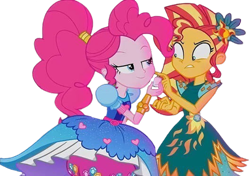 Size: 3571x2520 | Tagged: safe, edit, edited screencap, editor:mrtoonlover83, screencap, pinkie pie, sunset shimmer, human, equestria girls, g4, background removed, duo, duo female, female, not a vector, simple background, transparent background