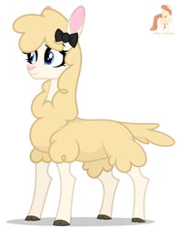 Size: 3966x5000 | Tagged: safe, artist:r4hucksake, oc, oc only, oc:alpacalypse, alpaca, absurd resolution, base used, blue eyes, bow, cloven hooves, cute, female, fluffy, hair bow, ocbetes, simple background, smiling, solo, transparent background