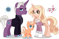 Size: 1920x1266 | Tagged: safe, artist:limedazzle, oc, oc only, oc:adam, oc:carson, oc:lena, pony, unicorn, clothes, female, horn, male, mare, simple background, stallion, transparent background, trio