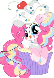 Size: 736x1063 | Tagged: safe, artist:ponyritazetail, pinkie pie, earth pony, g4, cupcake, female, food, simple background, solo, white background