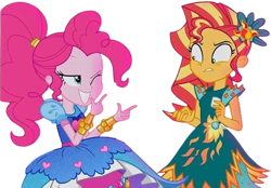 Size: 3623x2520 | Tagged: safe, edit, edited screencap, editor:mrtoonlover83, screencap, pinkie pie, sunset shimmer, human, equestria girls, g4, background removed, duo, duo female, female, not a vector, simple background, transparent background