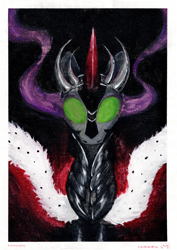 Size: 4961x7016 | Tagged: safe, artist:emmaneiac, king sombra, pony, unicorn, g4, antagonist, bust, green eyes, horn, male, painting, portrait, royalty, solo, traditional art