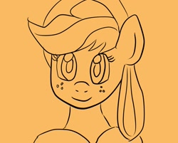 Size: 1241x1000 | Tagged: safe, artist:wrath-marionphauna, applejack, g4, digital art, doodle, freckles, orange background, simple background, smiling, solo