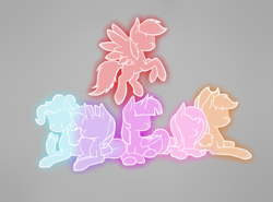 Size: 2700x2000 | Tagged: safe, artist:kathepart, applejack, fluttershy, pinkie pie, rainbow dash, rarity, twilight sparkle, alicorn, g4, gray background, mane six, simple background, spread wings, twilight sparkle (alicorn), wings