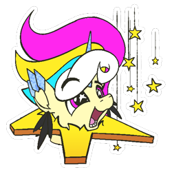 Size: 512x512 | Tagged: safe, artist:calena, oc, oc only, oc:trinity deblanc(new), pony, unicorn, brazil, crystal, emote, horn, simple background, solo, starry eyes, sticker, transparent background, trinity, wingding eyes