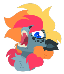 Size: 3462x4052 | Tagged: safe, artist:crazysketch101, oc, oc only, oc:crazy looncrest, pony, bust, fangs, open mouth, screaming, sharp teeth, simple background, solo, teeth, transparent background