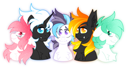 Size: 7844x4189 | Tagged: safe, artist:crazysketch101, oc, oc only, oc:cobalt, oc:fearbox, oc:melody, oc:monsoon, oc:note, earth pony, pegasus, pony, unicorn, chest fluff, group photo, horn, simple background, transparent background