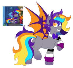 Size: 5205x4856 | Tagged: oc name needed, safe, artist:crazysketch101, bat pony, pony, pony town, asexual pride flag, bowtie, butt, necktie, plot, pride, pride flag, simple background, solo, transparent background