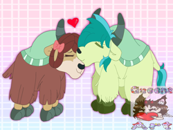 Size: 4000x3000 | Tagged: safe, artist:xxqueensweetpeaxx, sandbar, yona, yak, g4, abstract background, cloven hooves, duo, duo male and female, female, gradient background, male, ship:yonabar, shipping, species swap, straight, yak sandbar, yakified