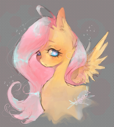 Size: 1663x1864 | Tagged: safe, artist:hoszzek, fluttershy, pegasus, pony, g4, blushing, bust, cutie mark eyes, ear fluff, female, mare, pretty, signature, solo, spread wings, wingding eyes, wings