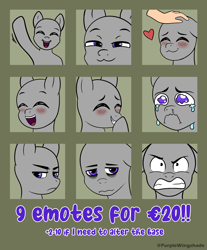 Size: 3000x3620 | Tagged: safe, artist:purple wingshade, oc, oc only, pony, advertisement, angry, annoyed, crying, emoji, exhausted, giggling, happy, laughing, petting, sad, smug, solo, tired, tired eyes, waving, ych example, your character here