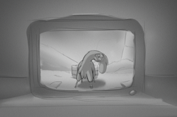 Size: 2256x1496 | Tagged: safe, artist:hitsuji, paprika (tfh), alpaca, them's fightin' herds, black and white, cloven hooves, community related, grainy, grayscale, grudge, head tilt, looking at you, monochrome, sketch, solo, television, well