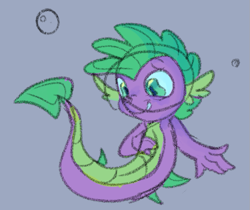 Size: 755x634 | Tagged: safe, artist:kreeeeeez, spike, dragon, sea dragon, seapony (g4), g4, bubble, cute, dorsal fin, fin, fin ears, fish tail, male, ocean, scales, seaponified, smiling, solo, species swap, spikabetes, swimming, tail, underwater, water