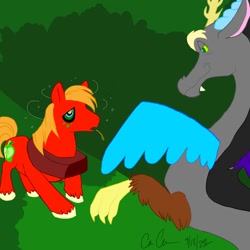 Size: 1280x1280 | Tagged: safe, artist:aionk, big macintosh, discord, g4, my little pony: friendship is magic, the return of harmony, big macindog, mind control, outdoors, story included, sweet apple acres