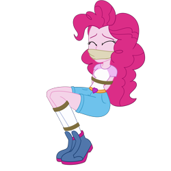 Size: 2000x2000 | Tagged: safe, artist:nie-martw-sie-o-mnie, pinkie pie, human, equestria girls, g4, my little pony equestria girls: legend of everfree, bondage, bound and gagged, camp everfree outfits, cloth gag, clothes, eyes closed, female, femsub, gag, pinkiesub, rope, rope bondage, shoes, shorts, simple background, sneakers, solo, submissive, tied up, transparent background