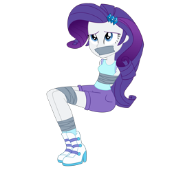 Size: 2500x2500 | Tagged: safe, artist:nie-martw-sie-o-mnie, rarity, human, equestria girls, g4, my little pony equestria girls: legend of everfree, bondage, bound and gagged, camp everfree outfits, female, femsub, gag, rarisub, simple background, sitting, solo, submissive, tape, tape bondage, tape gag, tied up, transparent background