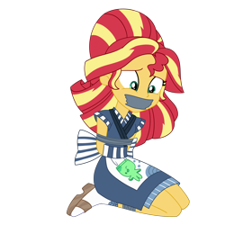 Size: 2500x2500 | Tagged: safe, artist:nie-martw-sie-o-mnie, sunset shimmer, equestria girls, g4, good vibes, my little pony equestria girls: summertime shorts, bondage, bound and gagged, female, femsub, gag, kneeling, simple background, solo, submissive, subset, sunset sushi, tape, tape bondage, tape gag, tied up, transparent background