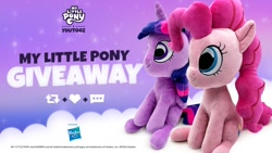 Size: 1200x675 | Tagged: safe, artist:youtooz, twilight sparkle, alicorn, earth pony, pony, g4, duo, duo female, female, giveaway, irl, mare, meta, photo, plushie, twilight sparkle (alicorn), twitter, youtooz