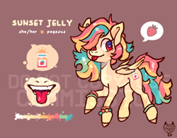 Size: 1000x778 | Tagged: safe, artist:maroonmads, oc, oc only, oc:sunset jelly, pegasus, pony, commission, reference sheet, solo, ych result