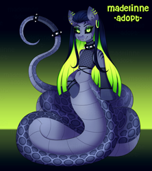 Size: 2667x3000 | Tagged: safe, artist:madelinne, oc, oc only, lamia, original species, belly, belly button, clothes, female, fishnet clothing, human shoulders, jewelry, long hair, looking at you, mare, solo