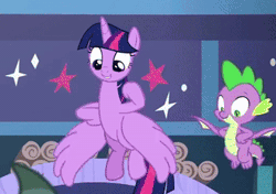 Size: 329x232 | Tagged: safe, edit, edited screencap, screencap, spike, twilight sparkle, yona, alicorn, dragon, pony, yak, a matter of principals, g4, season 8, animated, building, cropped, cute, duo, duo focus, duo male and female, female, flying, gif, high five, hoof on hip, hoofbump, horn, looking down, male, mare, raised claw, raised hoof, school of friendship, smiling, spikabetes, twiabetes, twilight sparkle (alicorn), winged spike, wings