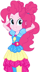 Size: 6260x11220 | Tagged: safe, artist:alandssparkle, pinkie pie, human, equestria girls, equestria girls specials, g4, my little pony equestria girls: sunset's backstage pass, curly hair, female, geode of sugar bombs, hair bun, legs together, looking at you, magical geodes, simple background, smiling, smiling at you, solo, transparent background