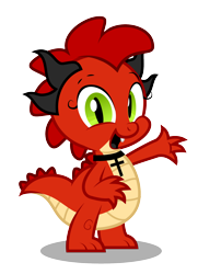 Size: 1400x1933 | Tagged: safe, artist:aleximusprime, oc, oc only, oc:starr, oc:sterrdergon, dragon, baby, baby dragon, choker, christianity, cross, cross necklace, crucifix, dragon oc, dragoness, dragonsona, female, gift art, happy, jewelry, necklace, non-pony oc, simple background, solo, transparent background, waving