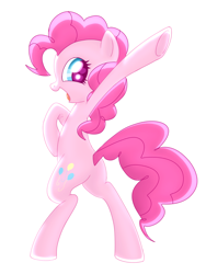 Size: 1536x2048 | Tagged: safe, artist:doodlesinky, pinkie pie, earth pony, pony, g4, bipedal, bright, looking at you, pose, shading, simple background, smiling, smiling at you, solo, standing, white background