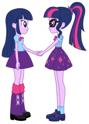 Size: 785x1093 | Tagged: safe, artist:cwt10101, sci-twi, twilight sparkle, human, equestria girls, g4, clothes, female, handshake, pleated skirt, sci-twi skirt, shoes, simple background, skirt, transparent background, twilight sparkle's skirt, twolight