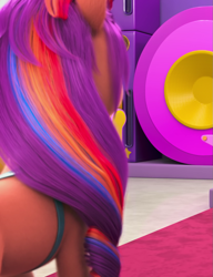 Size: 829x1080 | Tagged: safe, screencap, sunny starscout, a little horse, g5, my little pony: make your mark, my little pony: make your mark chapter 4, spoiler:g5, back of head, cropped, female, indoors, mane melody (location), mane stripe sunny, mare, solo