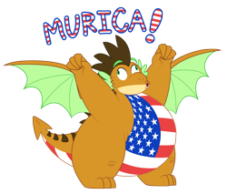 Size: 3000x2558 | Tagged: safe, artist:aleximusprime, oc, oc only, oc:alex the chubby dragon, dragon, american flag, belly, big belly, cheering, derp face, dragon oc, dragonsona, fat, murica, non-pony oc, northern drake, patriotic, patriotism, plump, simple background, solo, spread wings, transparent background, united states, wings, yelling