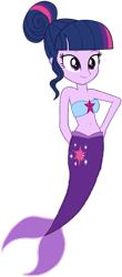 Size: 449x1024 | Tagged: safe, artist:fireluigi29, sci-twi, twilight sparkle, mermaid, equestria girls, g4, alternate hairstyle, bare shoulders, belly, belly button, fins, fish tail, mermaid tail, mermaidized, missing accessory, no glasses, simple background, sleeveless, solo, species swap, tail, transparent background