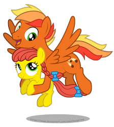 Size: 2844x3179 | Tagged: safe, artist:aleximusprime, oc, oc only, oc:annie smith, oc:asteroid angus, pegasus, pony, bow, braid, commission, duo, duo male and female, female, flying, hair bow, male, simple background, tail, tail bow, transparent background