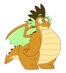 Size: 5433x6040 | Tagged: safe, artist:aleximusprime, oc, oc only, oc:alex the chubby dragon, dragon, belly, big belly, confused, eyebrows, fat, northern drake, plump, raised eyebrow, simple background, solo, transparent background, wat, wut face