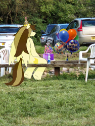 Size: 1536x2048 | Tagged: safe, artist:luanbang, oc, oc only, oc:prince whateverer, pegasus, balloon, car, meme, outdoors, sitting, solo