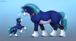 Size: 4500x2461 | Tagged: safe, artist:jenery, oc, oc only, oc:azulito, earth pony, horse, pony, earth pony oc, gradient background, horsified, male, self paradox, self ponidox, solo, stallion