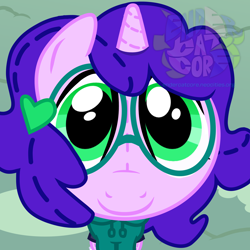 Size: 4064x4064 | Tagged: safe, artist:endercatcore, oc, oc only, oc:artshine aura, original species, plush pony, pony, unicorn, fisheye lens, glasses, horn, plushie, ponysona, solo, unicorn oc