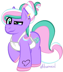 Size: 575x655 | Tagged: safe, artist:kharmacal, razzaroo, earth pony, pony, g3, apron, clothes, ear piercing, piercing, redesign, solo, tattoo