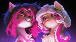 Size: 3840x2160 | Tagged: safe, artist:unt3n, oc, oc only, pony, bust, cheek fluff, chest fluff, commission, duo, duo female, ear fluff, eyelashes, female, high res, looking at you, mare, portrait