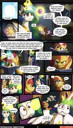 Size: 3541x6174 | Tagged: safe, artist:angusdra, artist:lummh, princess cadance, princess celestia, sunset shimmer, alicorn, pony, unicorn, comic:the princess of love, g4, absurd resolution, blurry background, book, comic, crown, female, filly, filly sunset shimmer, foal, glowing, glowing horn, hoof shoes, horn, jewelry, levitation, magic, mare, necklace, pendant, peytral, princess shoes, regalia, speech bubble, teen princess cadance, telekinesis, telepathy, thought bubble, wings, younger