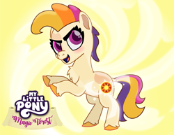 Size: 1113x861 | Tagged: safe, artist:prixy05, sunny daze (g3), earth pony, pony, series:magic forest, g3, female, filly, foal, glowing cutie mark, rearing, redesign, solo, yellow background