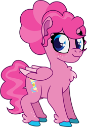 Size: 582x845 | Tagged: safe, artist:prixy05, pinkie pie, pegasus, pony, series:magic forest, g4, female, filly, foal, freckles, pegasus pinkie pie, race swap, simple background, solo, transparent background, vector