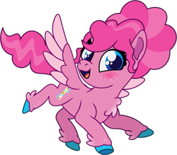 Size: 843x737 | Tagged: safe, artist:prixy05, pinkie pie, pegasus, pony, series:magic forest, g4, female, filly, flying, foal, freckles, pegasus pinkie pie, race swap, simple background, solo, transparent background, vector