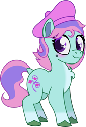 Size: 585x858 | Tagged: safe, artist:prixy05, ivy, earth pony, pony, series:magic forest, g2, beret, female, filly, foal, hat, simple background, solo, transparent background, vector