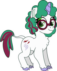 Size: 654x819 | Tagged: safe, artist:prixy05, gusty, classical unicorn, pony, unicorn, series:magic forest, g1, cloven hooves, female, filly, foal, glasses, horn, leonine tail, simple background, solo, tail, transparent background, unshorn fetlocks, vector