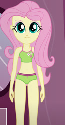 Size: 490x936 | Tagged: safe, artist:qbert2kcat, fluttershy, human, equestria girls, g4, clothes, female, indoors, solo, sports bra, underwear