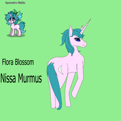 Size: 1000x1000 | Tagged: safe, artist:florablossomhq, oc, oc only, oc:cynandra riddle, pony, unicorn, pony town, green background, horn, simple background, solo